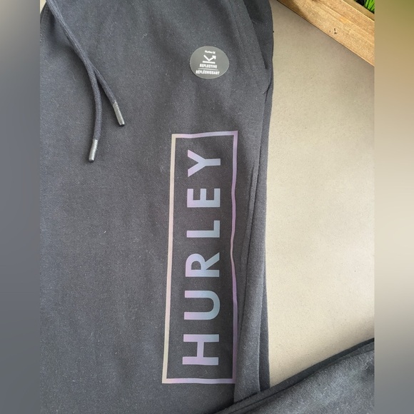 HURLEY - NEW! RELAXED FIT Boxed Logo Black Jogger Sweatpants Size Small - Picture 7 of 9